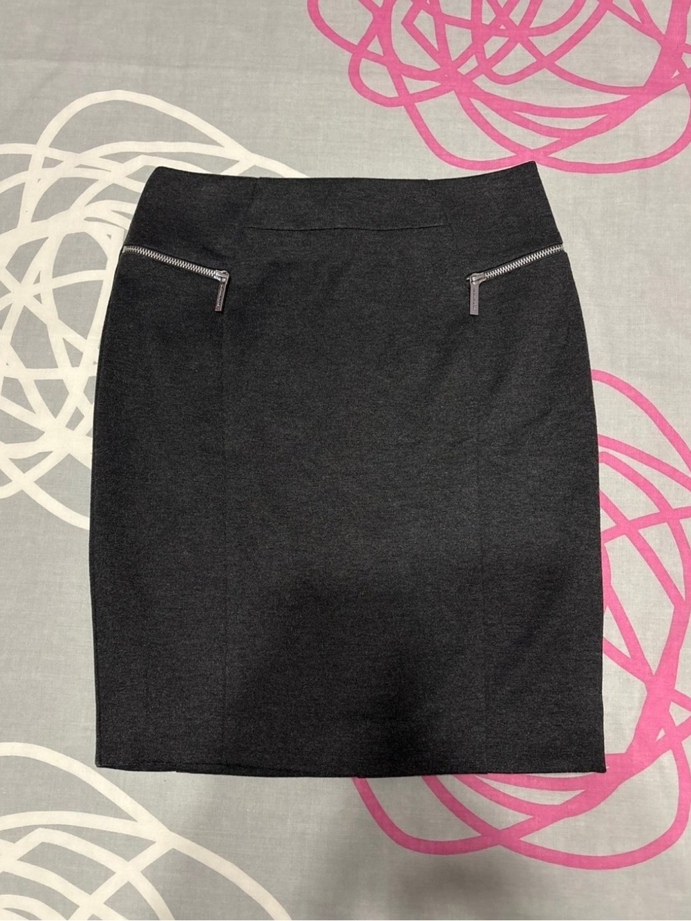 Michael Kors Dark Grey Pencil Skirt With Silver Zipper Details